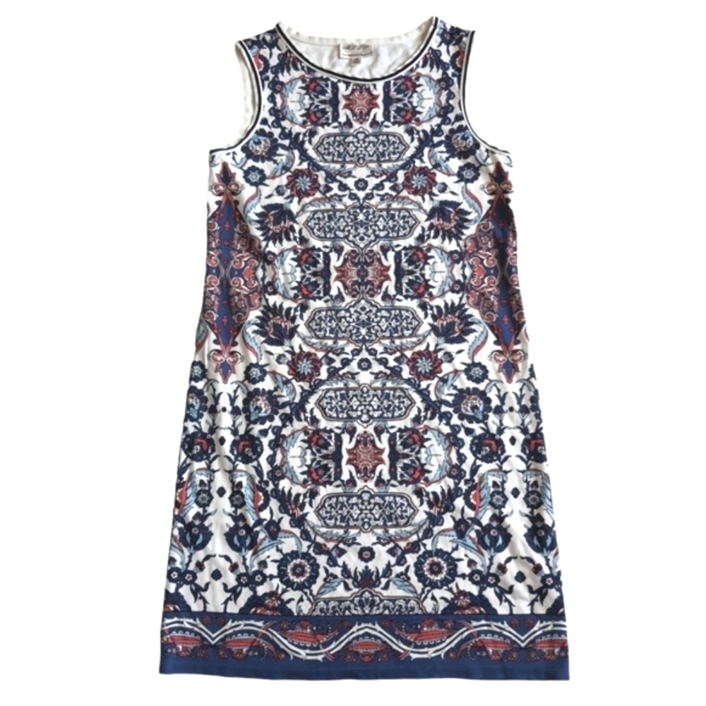 Max Studio Sleeveless Floral Mixed Print Shirt Dress Soft Casual Red White Blue